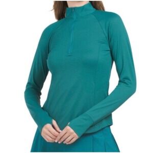 Tommy Bahama Golf Womens Small S Teal Green Honeycomb Quarter Zip Pullover Top